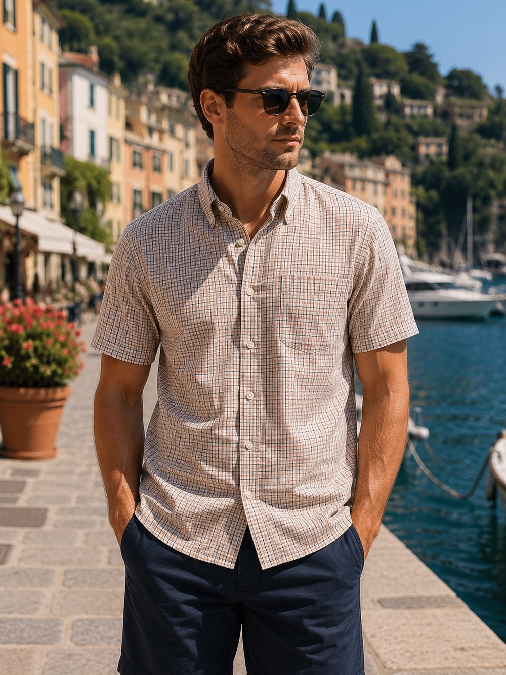 🔴⚪ Dockers Men's Checkered Long Sleeve Button-Down Shirt - White & Red 🔴⚪